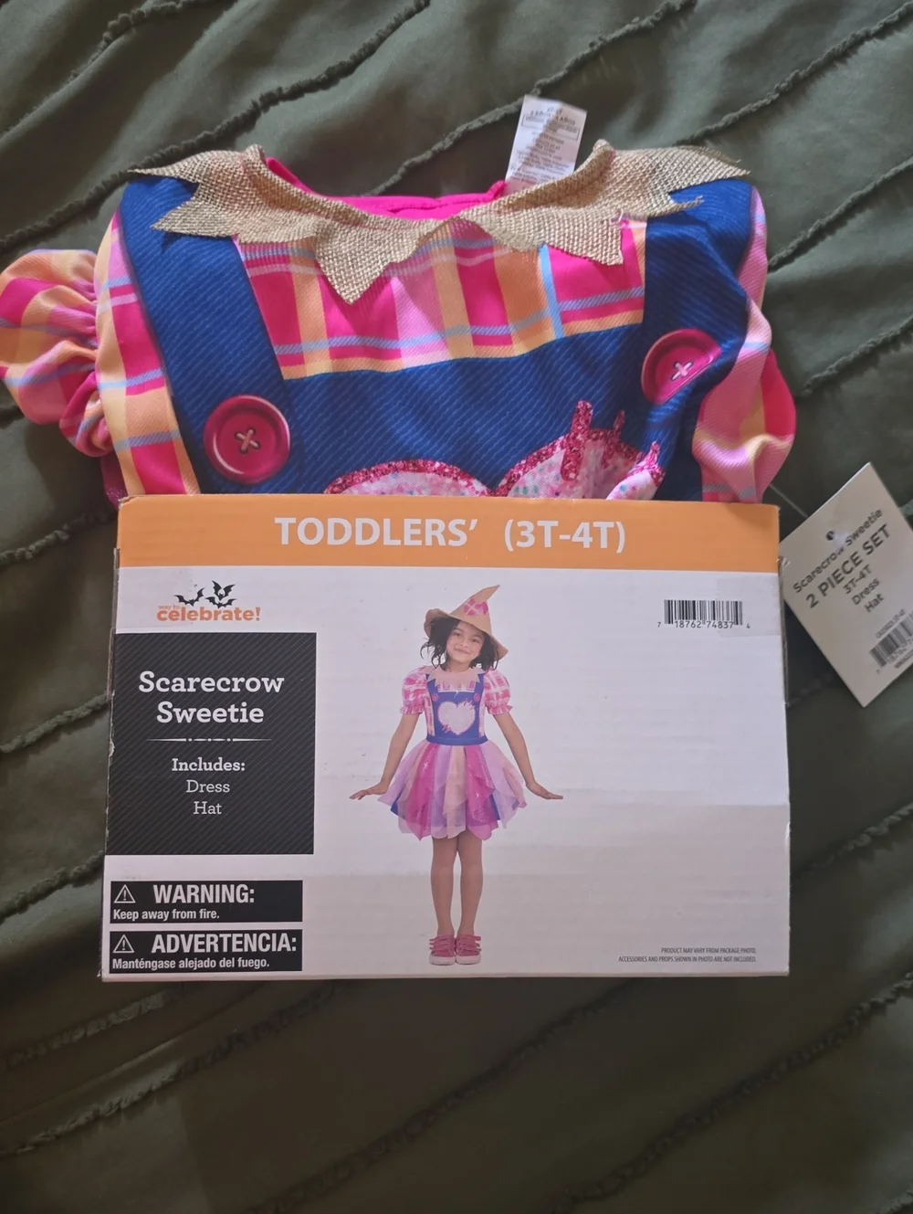 Brand New! Scarecrow Sweetie Toddler Dress & Hat - Pink Blue